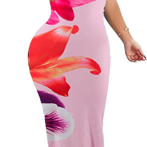 Summer Wedding Guest Dress Floral Maxi Tropical Vacation Beach Elegant - Picture 1 of 6